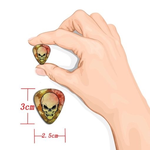 Dimensions Lot de 10 Médiators à motifs Tête de mort - 3 tailles au choix