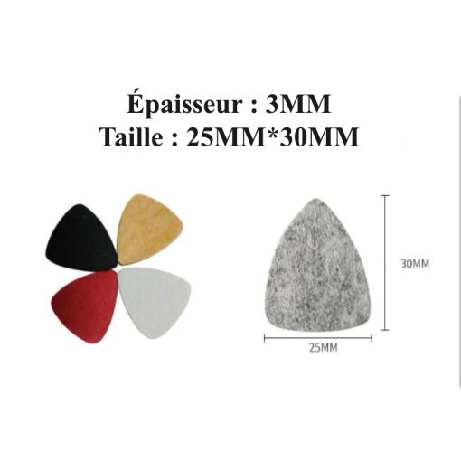 Dimensions du Lot de 5 médiators en feutre doux colorés pour Ukulélé