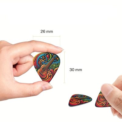 Dimensions Lot de 6 Médiators Guitare Colorée Psyché - 3 tailles - porte médiators inclu