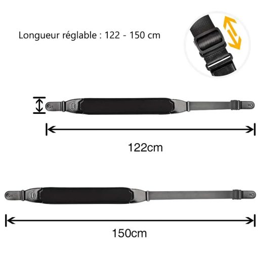 Dimensions Sangle ergonomique pour guitare basse avec coussinnets 3D