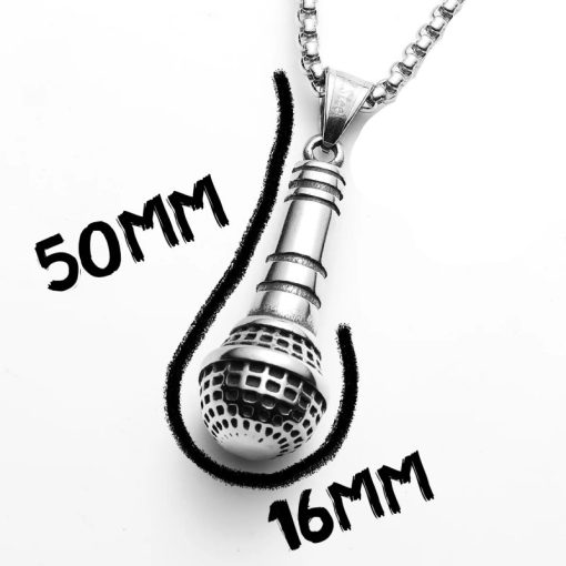 Dimensions du Collier Pendentif Microphone Vintage - Style Rock