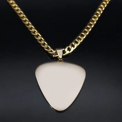Face arrière Pendentif Médiator Guitare et Notes de Musique couleur or