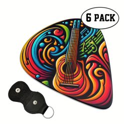 Lot de 6 Médiators Guitare Colorée Psyché - 3 tailles - porte médiators inclu