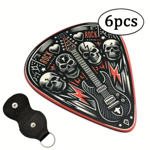 Lot de 6 Médiators Tête de Mort Hard Rock - 3 tailles - Porte Médiators inclu