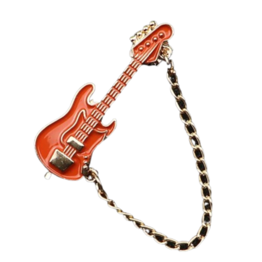 Magnifique Broche Émaillée Pins Guitare Électrique avec Chaîne - 6 couleurs au choix