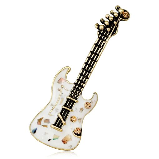 Magnifique Broche Émaillée Pins Guitare électrique Couleur Nacre Blanche