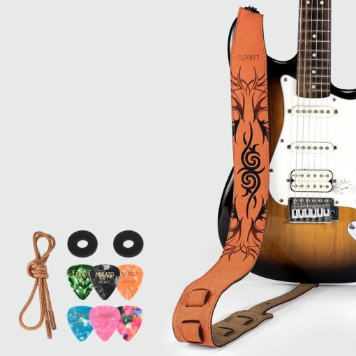 Magnifique Sangle de guitare en cuir de Daim Broderie motif Tribal