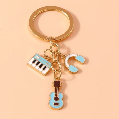 Porte-clés Guitare et instruments de Musique en métal couleur bleu