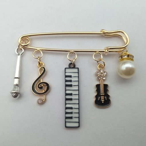 Broche Émaillée Guitare, Clavier, note de musique, micro et perle - 3 couleurs - couleur Noir