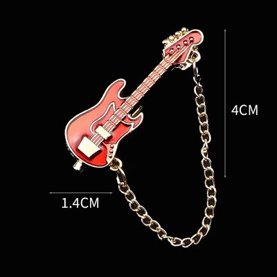 Broche Émaillée Pins Guitare Électrique avec Chaîne - 6 couleurs au choix - couleur Orange