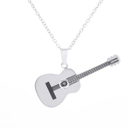 Pendentif guitare folk chaîne à billes - couleur argent