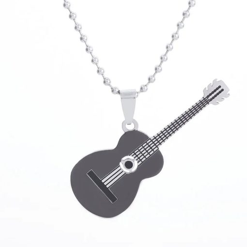 Pendentif guitare folk chaîne à billes - couleur noir