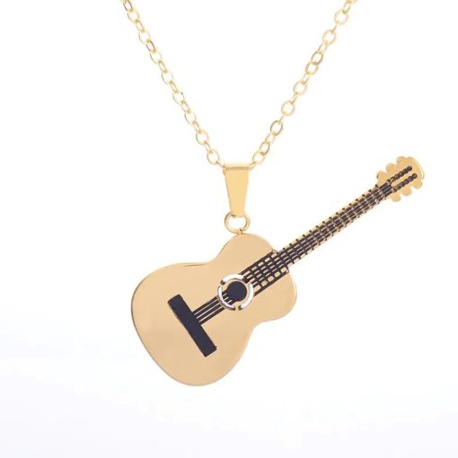 Pendentif guitare folk chaîne à billes - couleur or