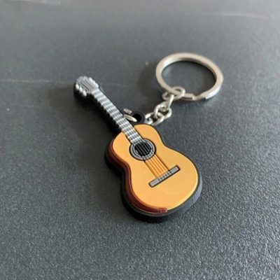 Porte-clés-guitare électrique et acoustique en caoutchouc souple Modèle 1
