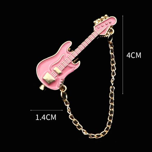 Broche Émaillée Pins Guitare Électrique avec Chaîne - 6 couleurs au choix - couleur Rose