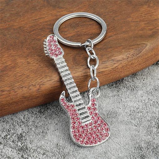 Porte-clés Guitare électrique Strass 6 couleurs au choix - couleur Rose