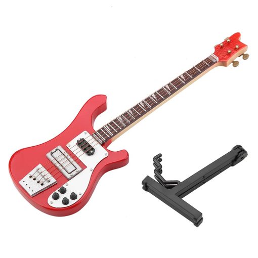 Guitare Miniature Basse électrique avec support guitare couleur Rouge