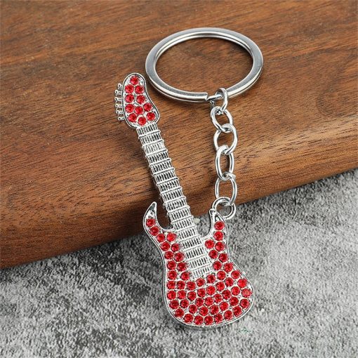 Porte-clés Guitare électrique Strass 6 couleurs au choix - couleur Rouge