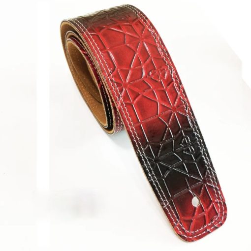 Sangle Guitare Cuir à motifs Toile d'Araignée - couleur rouge et noir