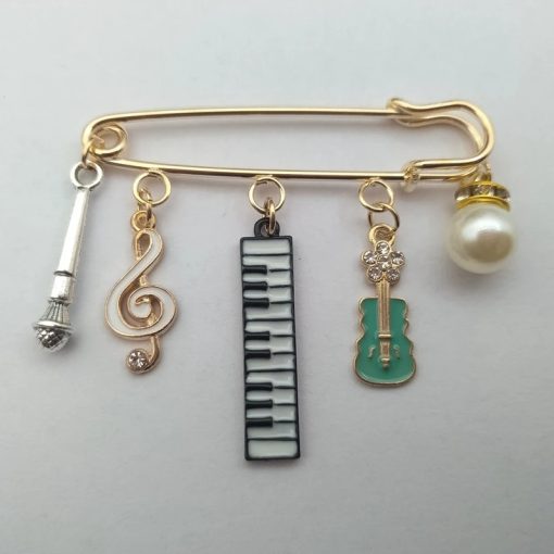 Broche Émaillée Guitare, Clavier, note de musique, micro et perle - 3 couleurs - couleur Vert