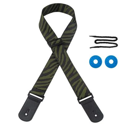 Sangles de Guitare Collection à Motifs Zèbre Safari Sauvage - couleur Vert Kaki