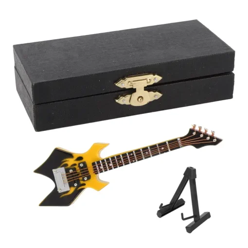 Vue complète de la Guitare Miniature Mini Guitare Electrique Hard Rock couleur Jaune