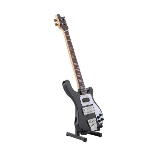 Vue côté de la Guitare Miniature Basse électrique avec support guitare couleur noir