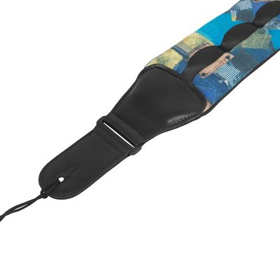Vue extrémité de la Sangle de guitare en néoprène motif smoky patchwork denim