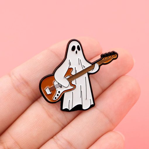 Magnifique Pins Émaillé Petit Fantôme Jouant de la Guitare