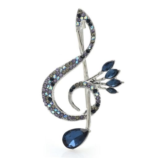 Magnifique Broche Clef de Sol Strass Bleus