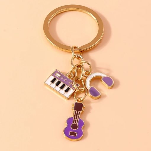 Porte-clés Guitare et instruments de Musique en métal couleur violet