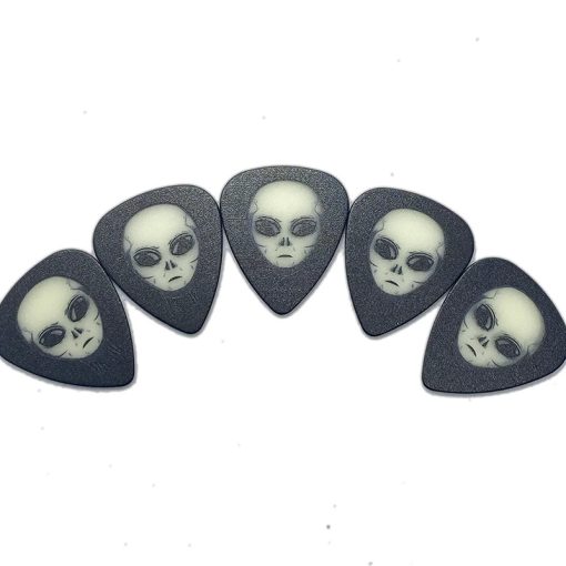 test 5 médiators de guitare Tête Alien - Lot de 5 pièces