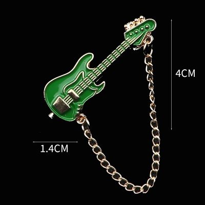 Broche Émaillée Pins Guitare Électrique avec Chaîne - 6 couleurs au choix - couleur Vert