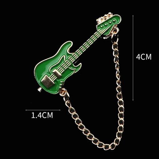 Broche Émaillée Pins Guitare Électrique avec Chaîne - 6 couleurs au choix - couleur Vert