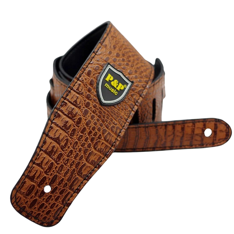 Sangle de Guitare Cuir PU Prestige Crocodile Couleur Marron