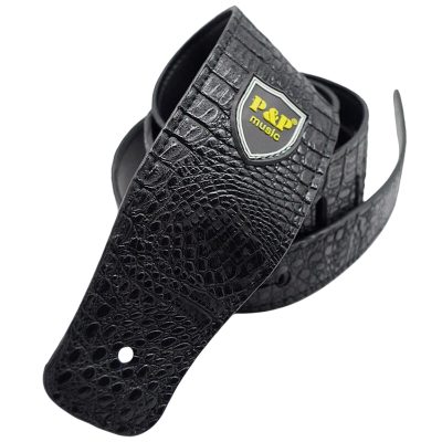 Sangle de Guitare Cuir PU Prestige Crocodile Couleur Noir
