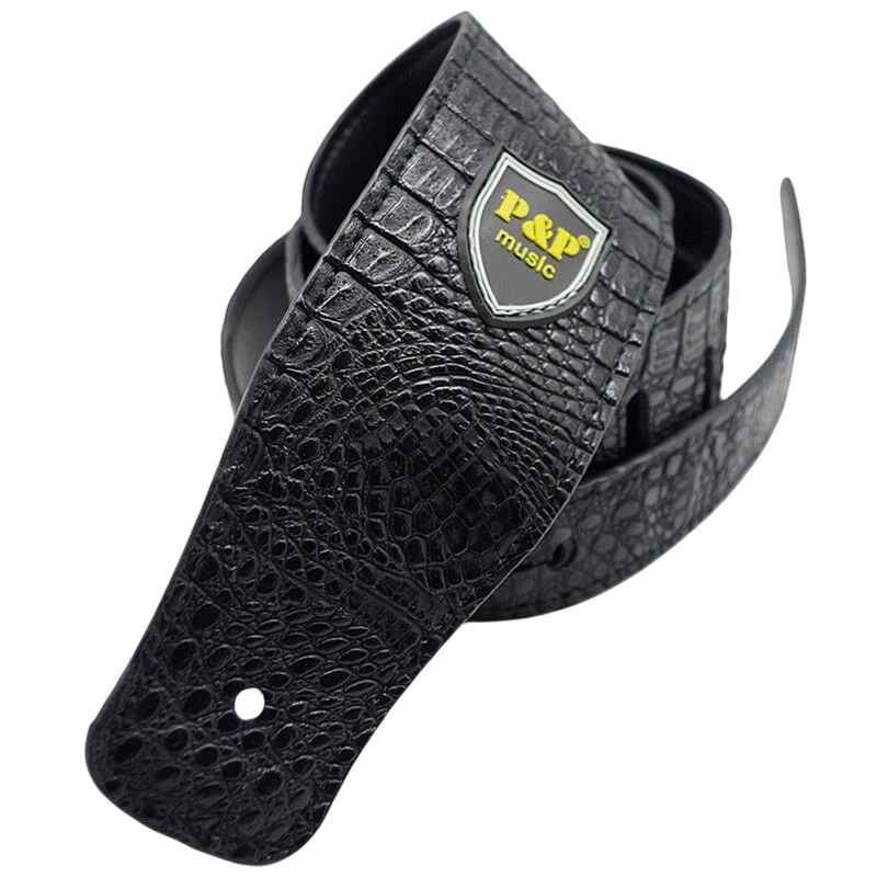 Sangle de Guitare Cuir PU Prestige Crocodile Couleur Noir