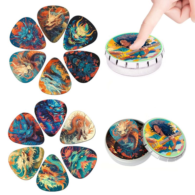 Détails Lot de 12 Médiators Dragons Mystiques avec Boîte de rangement en métal