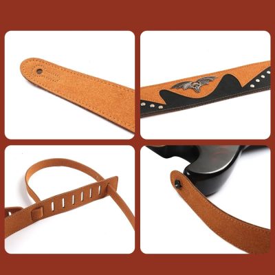 Détails de la Sangle Guitare Cuir en Daim 'Esprit Ailé'