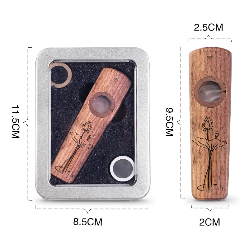 Dimensions du Kazoo en Bois de Sapelli - Mélodie Lotus - 4 couleurs au choix