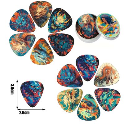 Dimensions du Lot de 12 Médiators Dragons Mystiques avec Boîte de rangement en métal