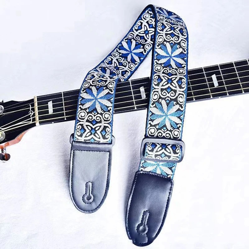 Magnifique Sangle Guitare Classique 'Azur Mosaïque'