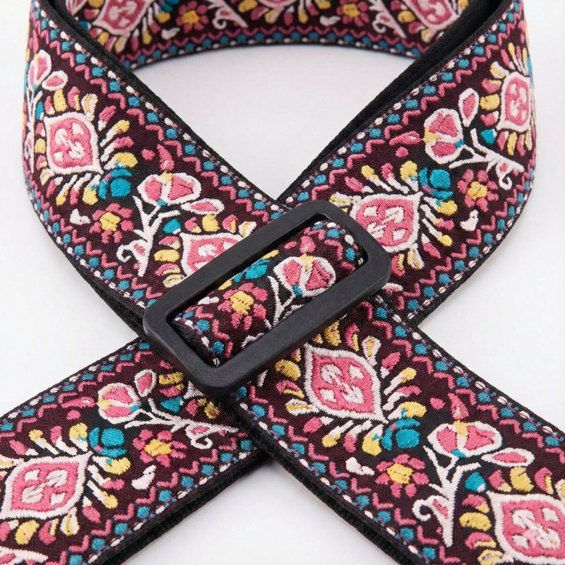 Magnifique Sangle de Guitare Vintage Rose Bohème.