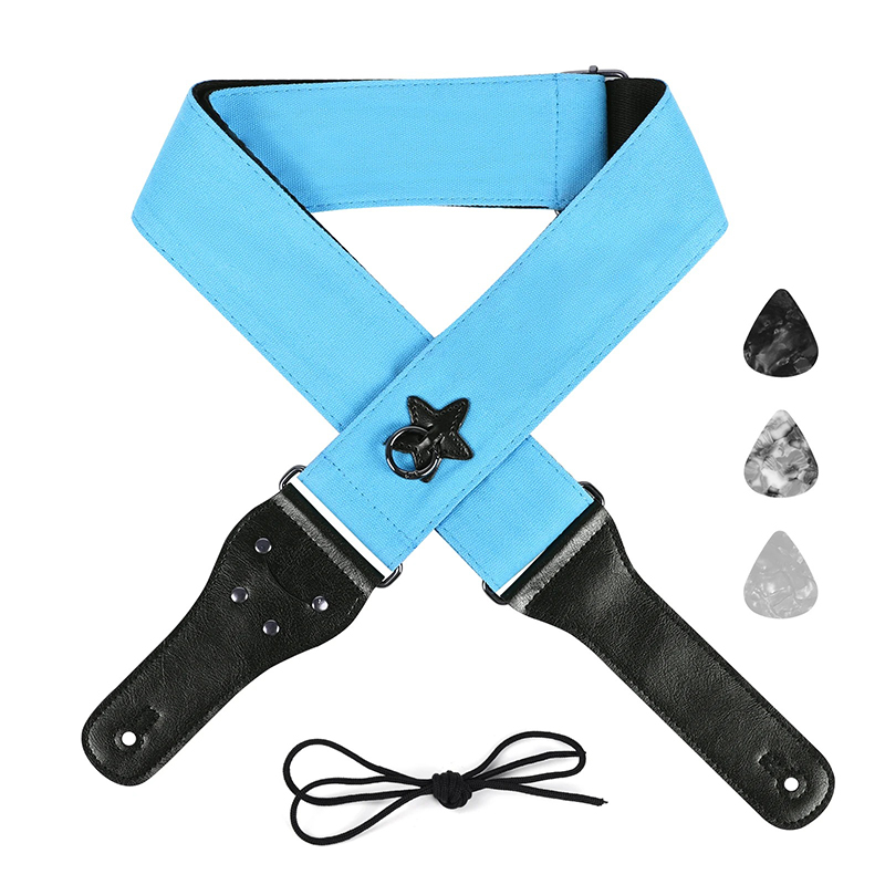 Sangle Guitare en coton avec anneau de suspension Étoile Couleur Bleu