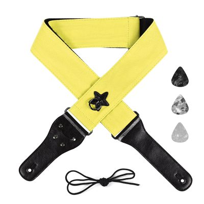 Sangle Guitare en coton avec anneau de suspension Étoile Couleur Jaune