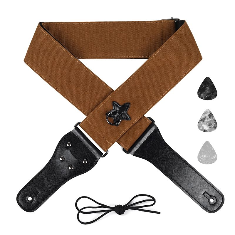 Sangle Guitare en coton avec anneau de suspension Étoile Couleur Marron (1)