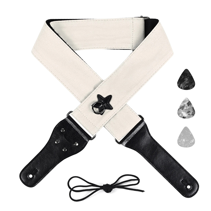 Sangle Guitare en coton avec anneau de suspension Étoile Couleur Rose Pale