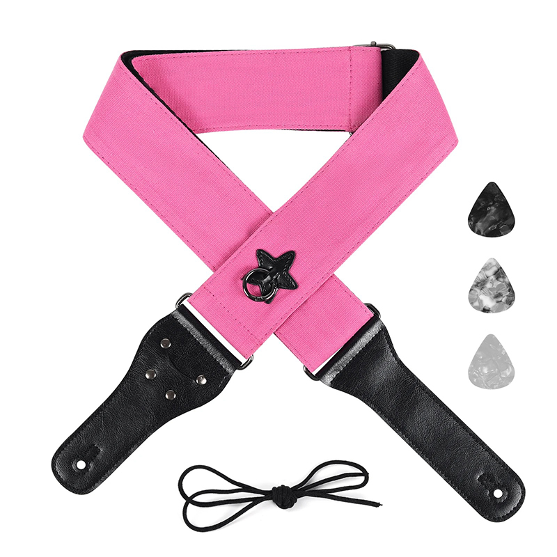 Sangle Guitare en coton avec anneau de suspension Étoile Couleur Rose