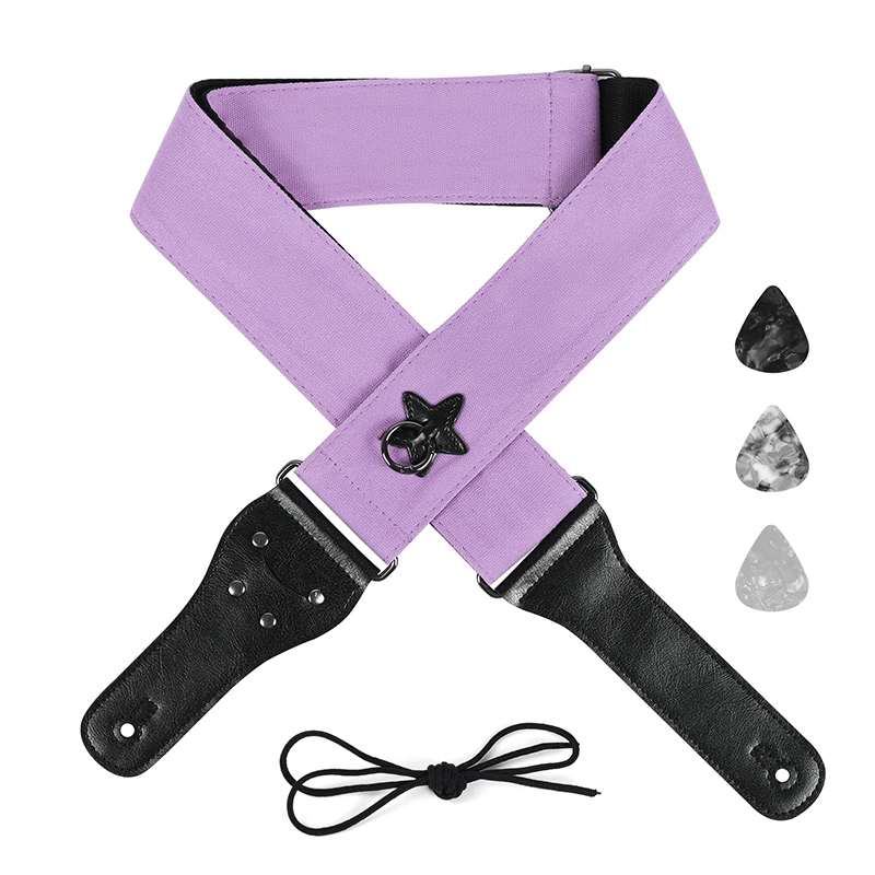 Sangle Guitare en coton avec anneau de suspension Étoile Couleur Violet