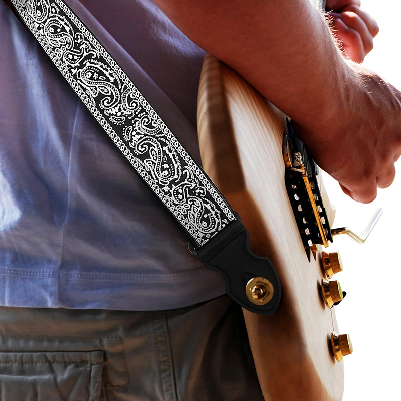 Vue arrière Sangle Guitare Rock 'Paisley Noir Élégance'